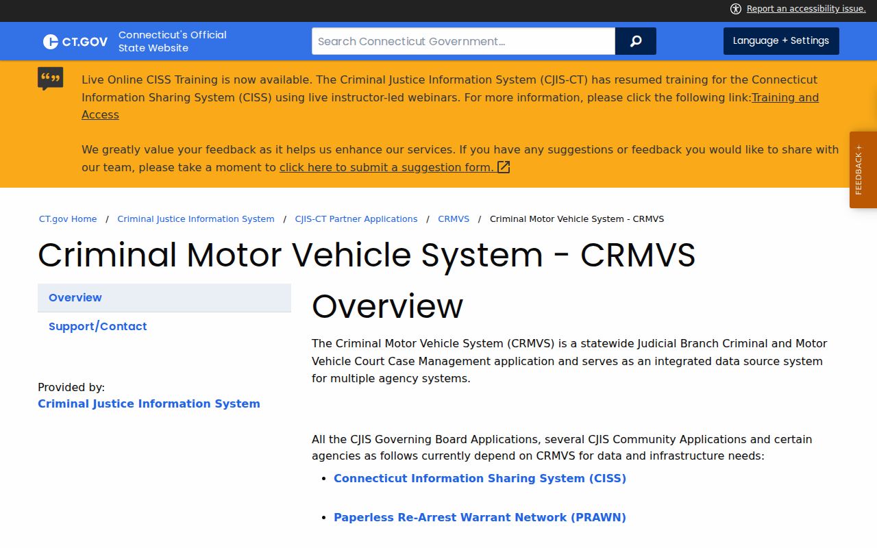 Litchfield County warrant search context from the Connecticut CRMVS program page