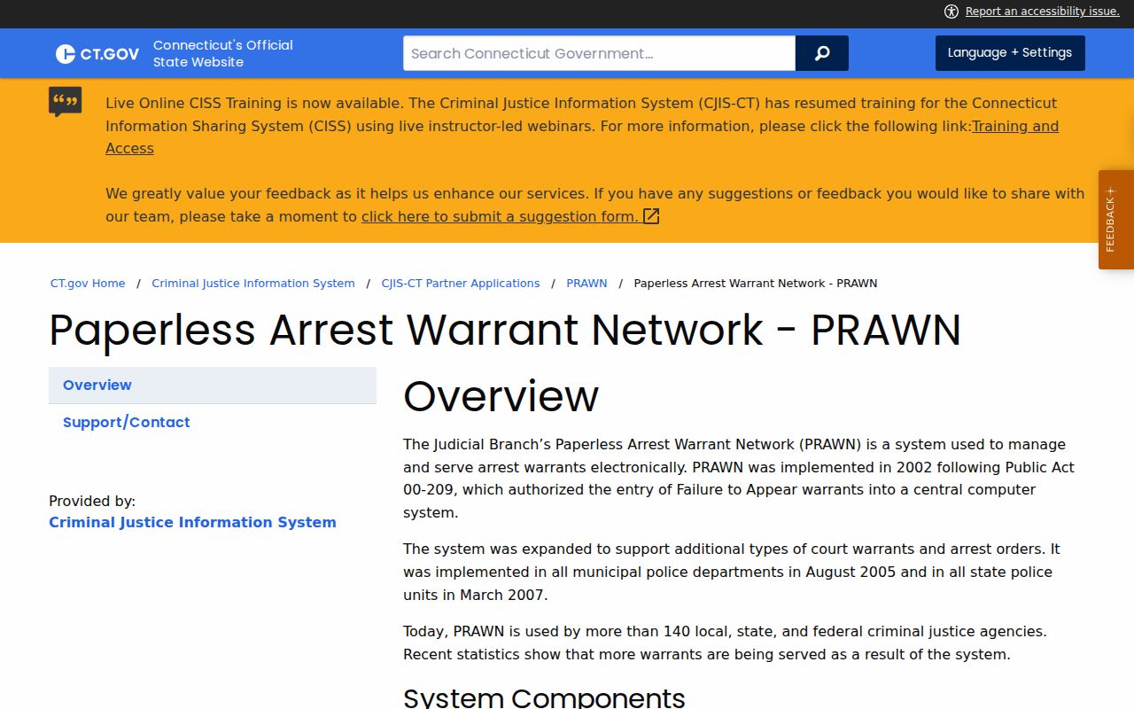 Litchfield County warrant lookup information on the PRAWN program page