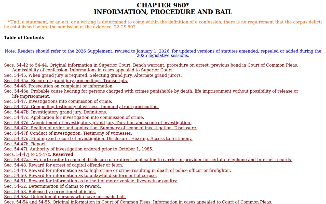 Litchfield County arrest warrant release and bail statutes