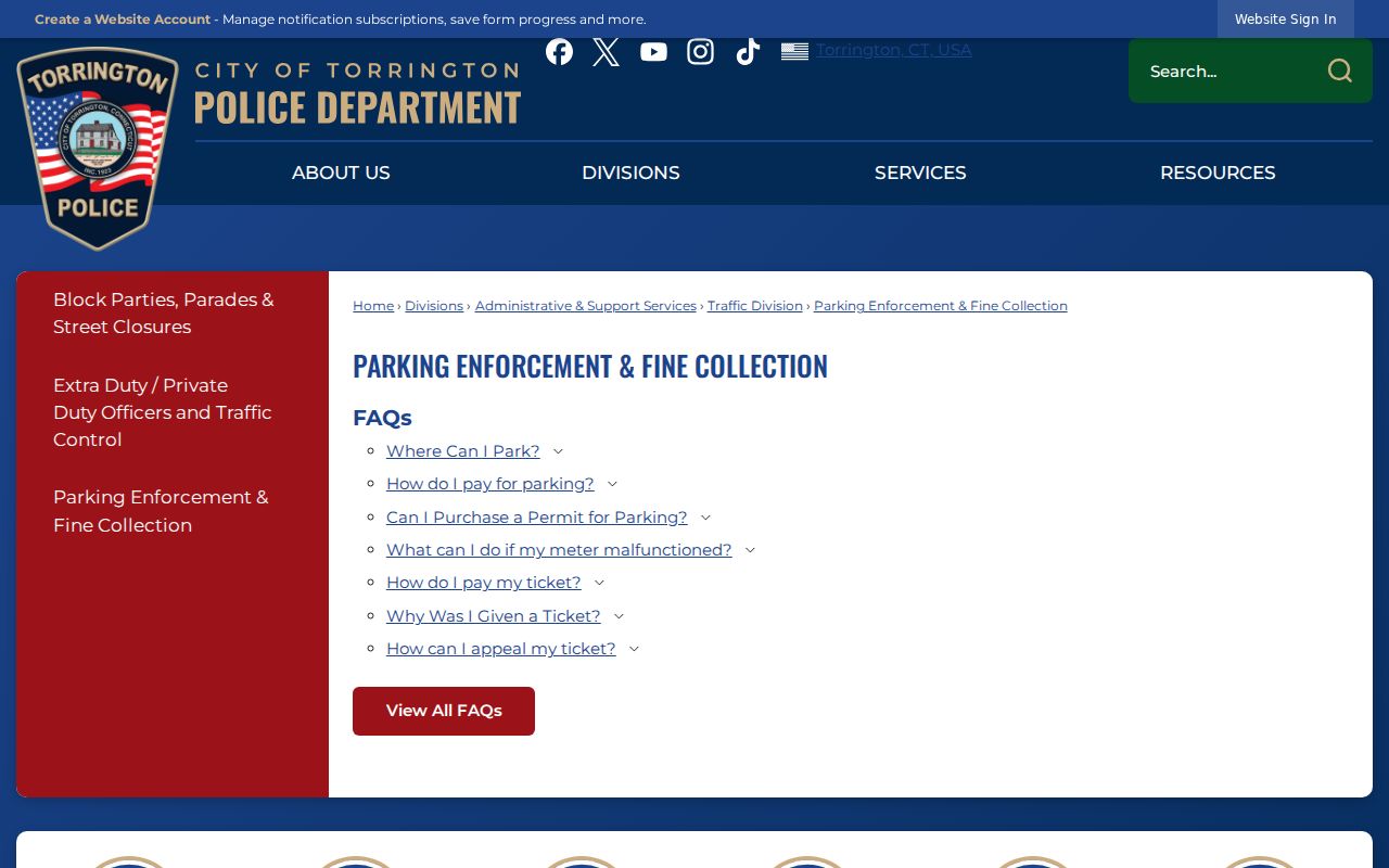Torrington warrant search and parking citation administration