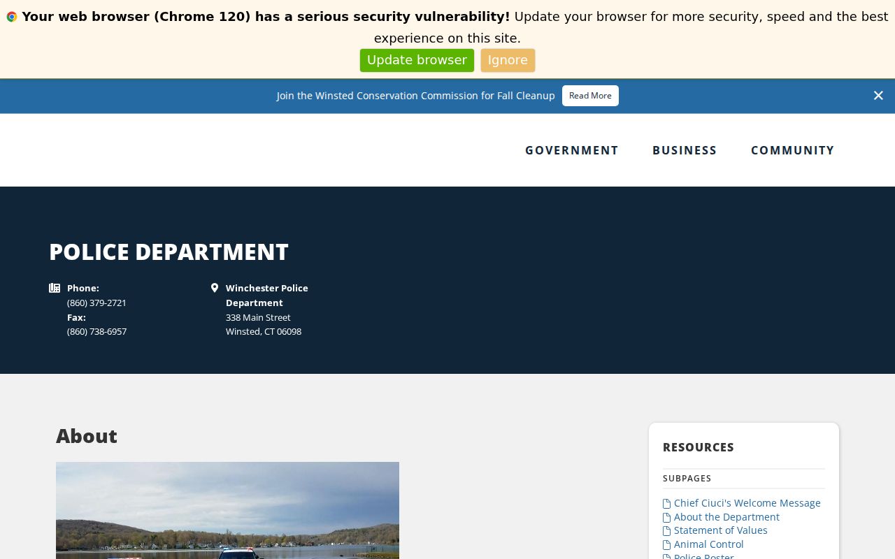 Winchester warrant search and official Winsted police contact