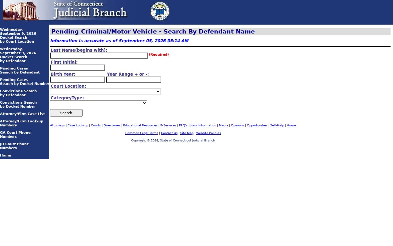 Litchfield County warrant records criminal docket search